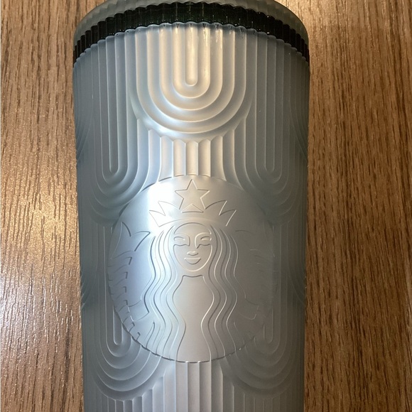 STARBUCKS Metallic Silver Tumbler with‎ Dark Green Straw - Picture 2 of 6